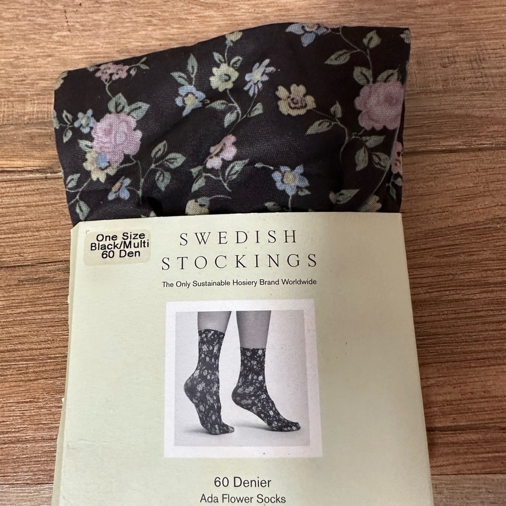 Swedish Stockings Ada Floral Socks Black One Pair Women’s — image 5 of 5